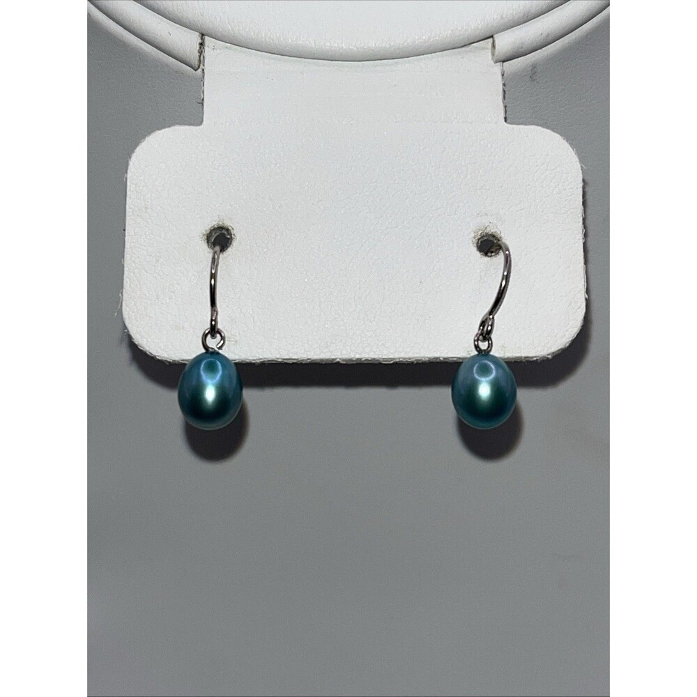 Honora 925 Sterling Silver Electric Blue Ringed Pearl Hook Dangle Earrings